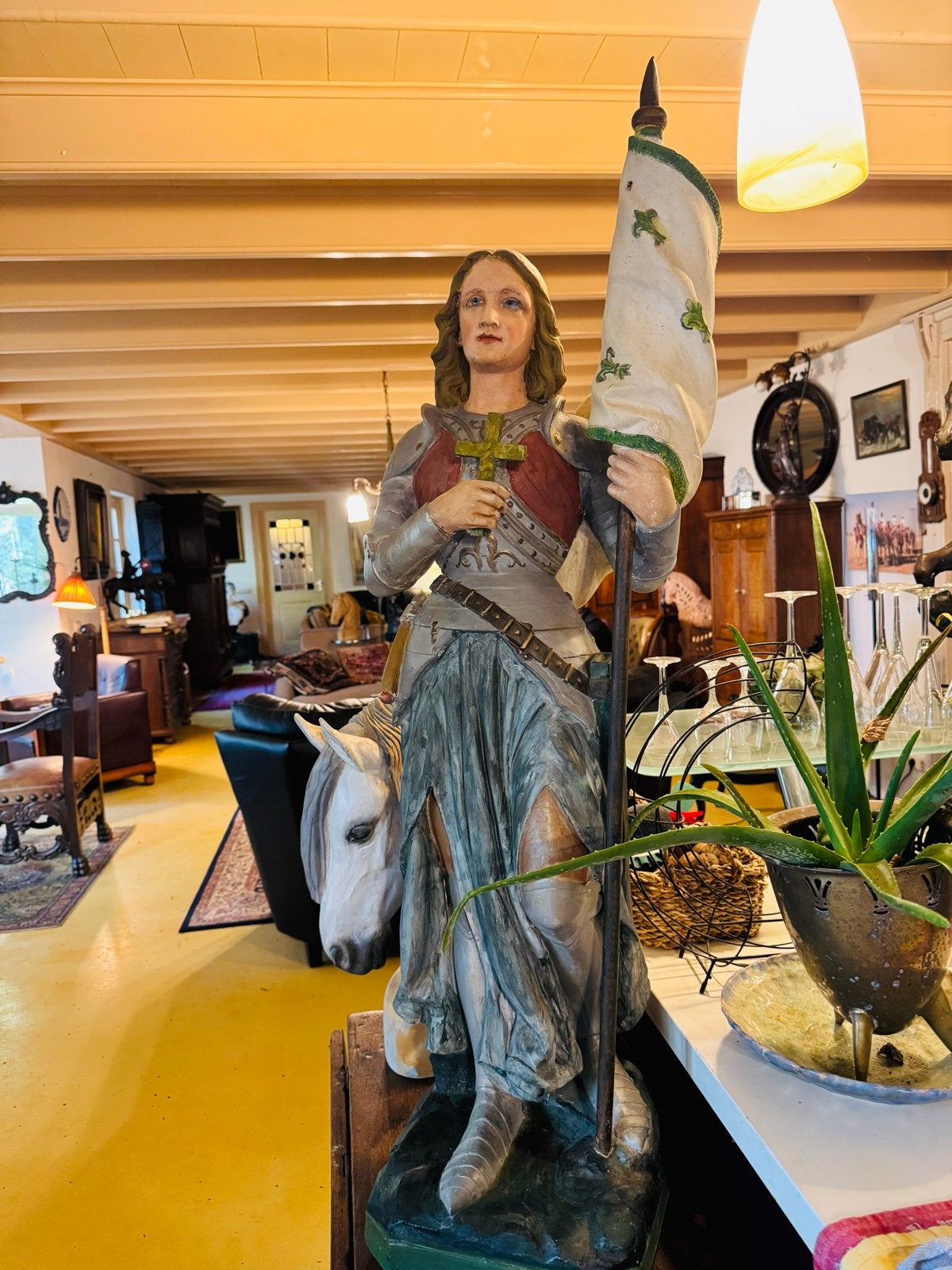 Groot beeld Jeanne d'Arc met paard en vaandel, Antiek en Kunst, Ophalen of Verzenden