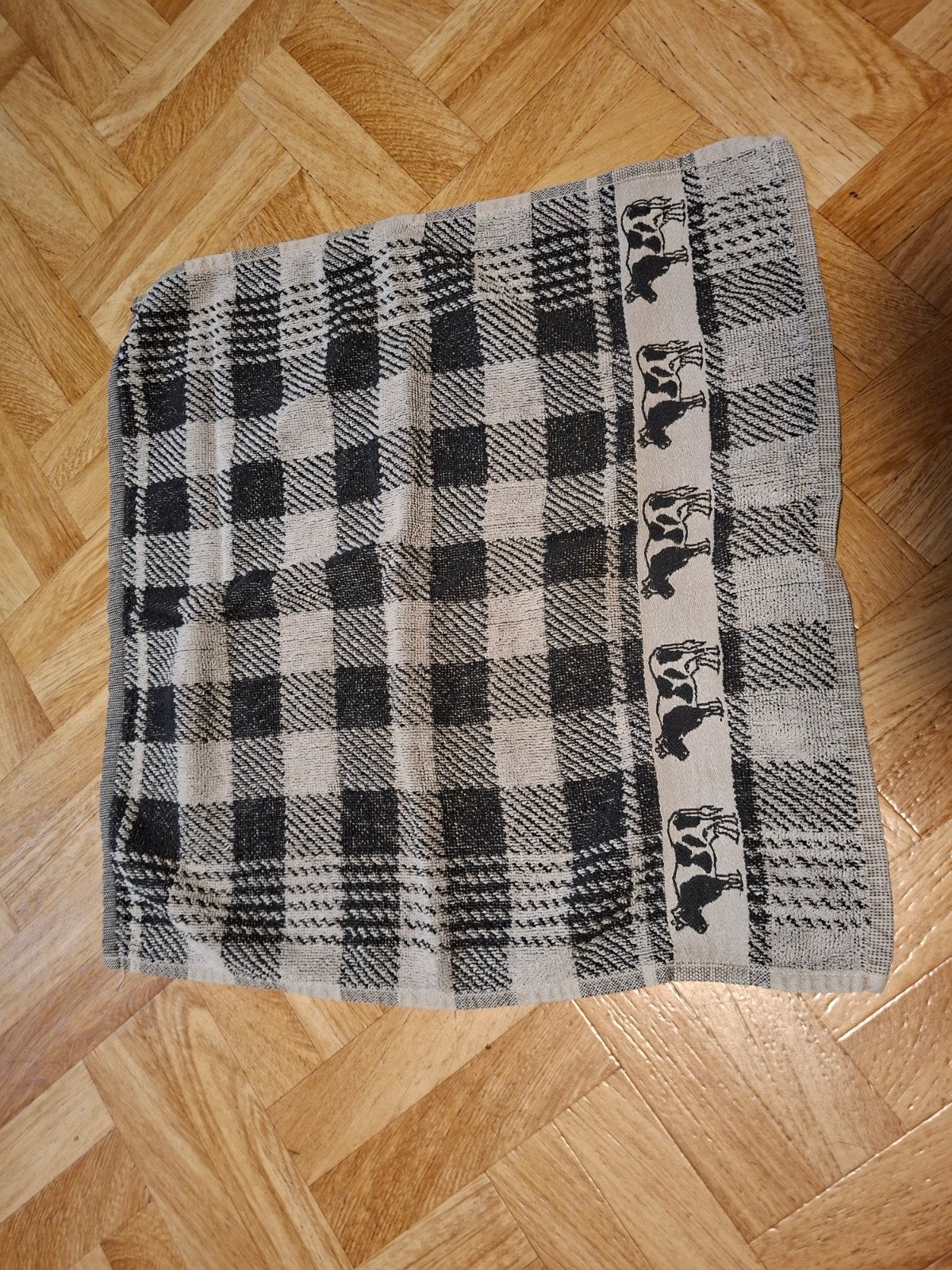 keuken handdoek zwart met koe plaatjes, Ophalen