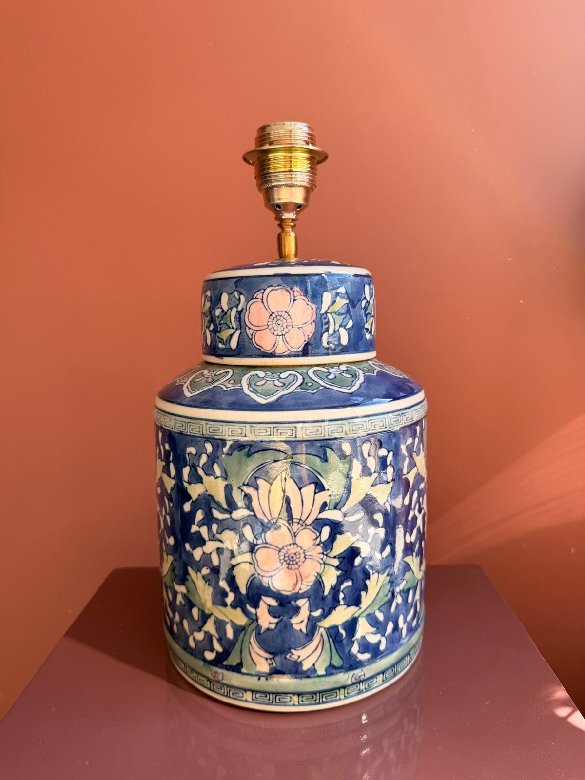 Blauw roze Chinese gemberpot-lamp, Blauw, Vintage, Nieuw, Sfeerlamp