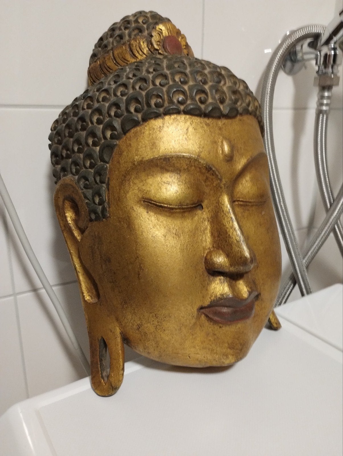 Oud groot houten buddha masker, Antiek en Kunst, Kunst | Beelden en Houtsnijwerken, Ophalen of Verzenden