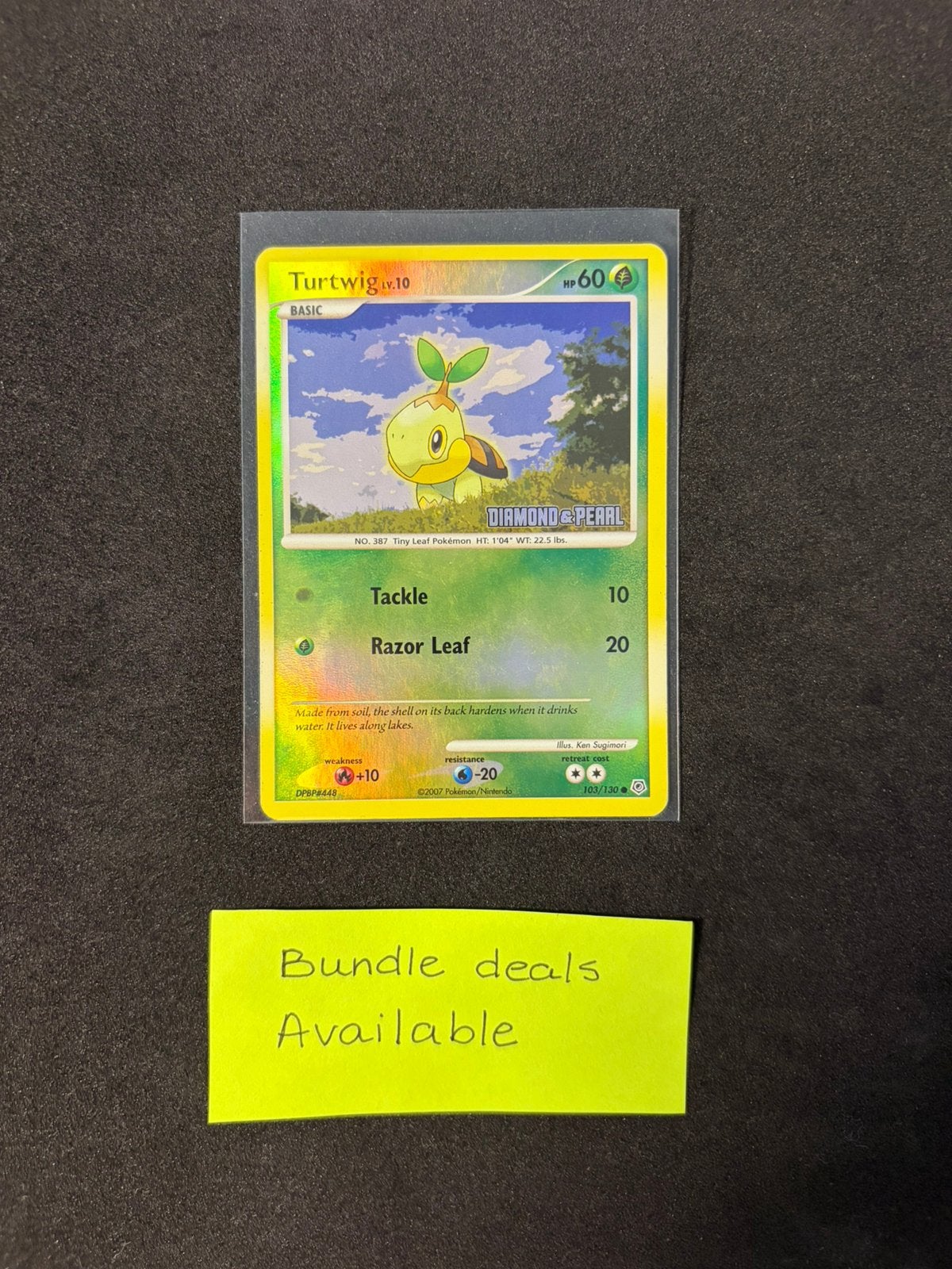 Pokemon card Turtwig BKPR DP 103 - Burger king promo 2008, Ophalen of Verzenden, Zo goed als nieuw, Losse kaart