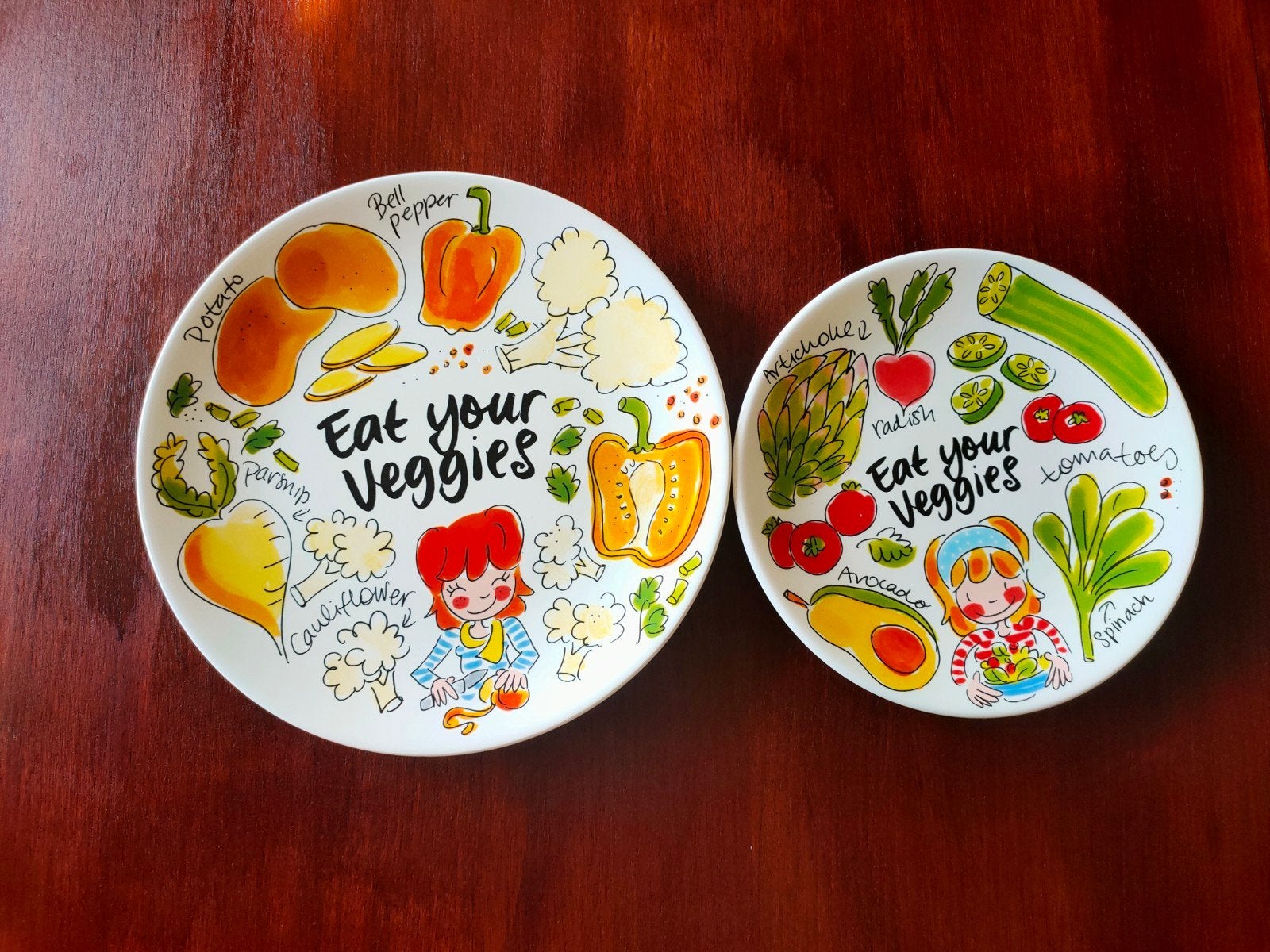 2 Blond Amsterdam 'Eat Your Veggies' borden, Huis en Inrichting, Ophalen, Zo goed als nieuw, Aardewerk, Bord(en)