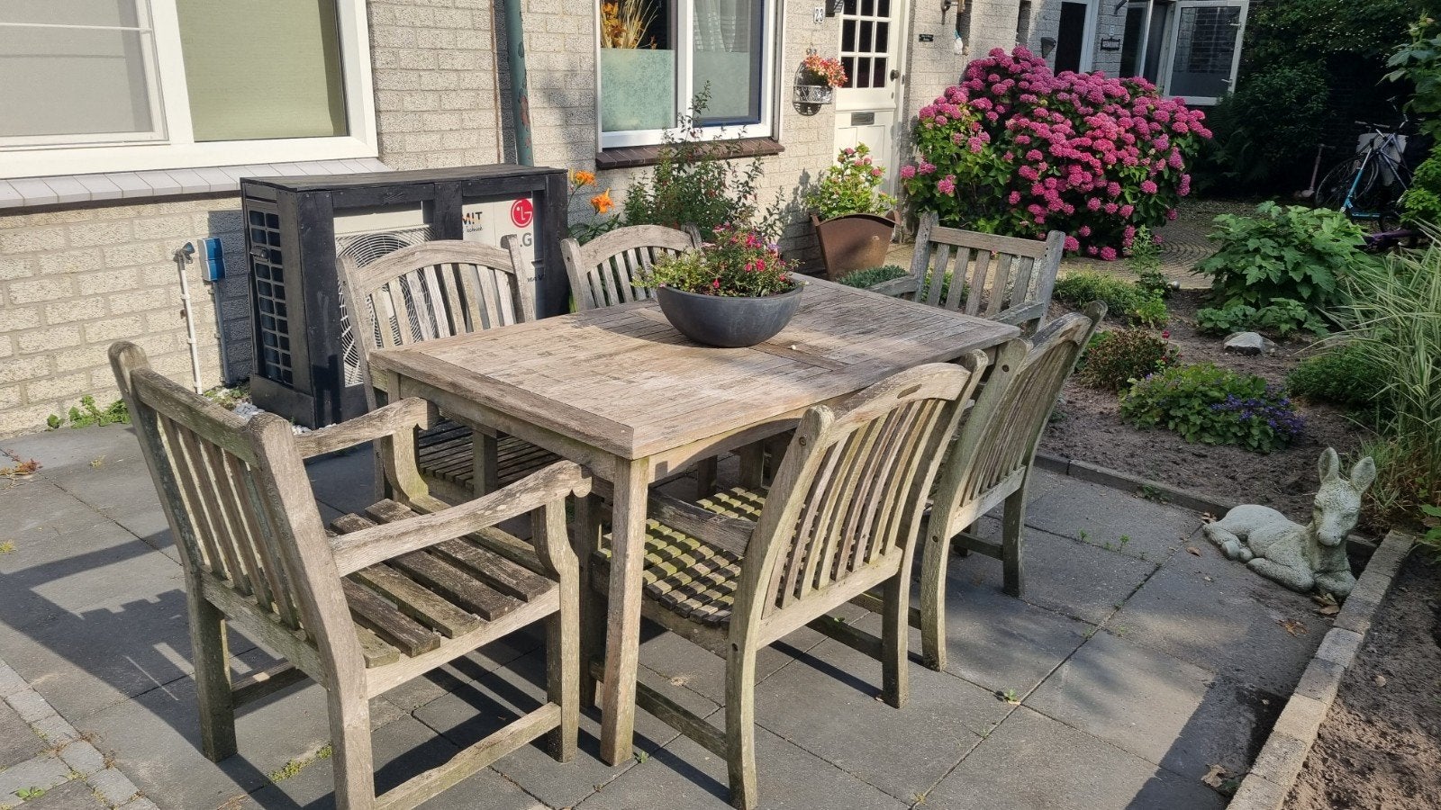Teakhouten tuintafel met 6 stoelen, Ophalen, Gebruikt, 6 zitplaatsen, Teakhout