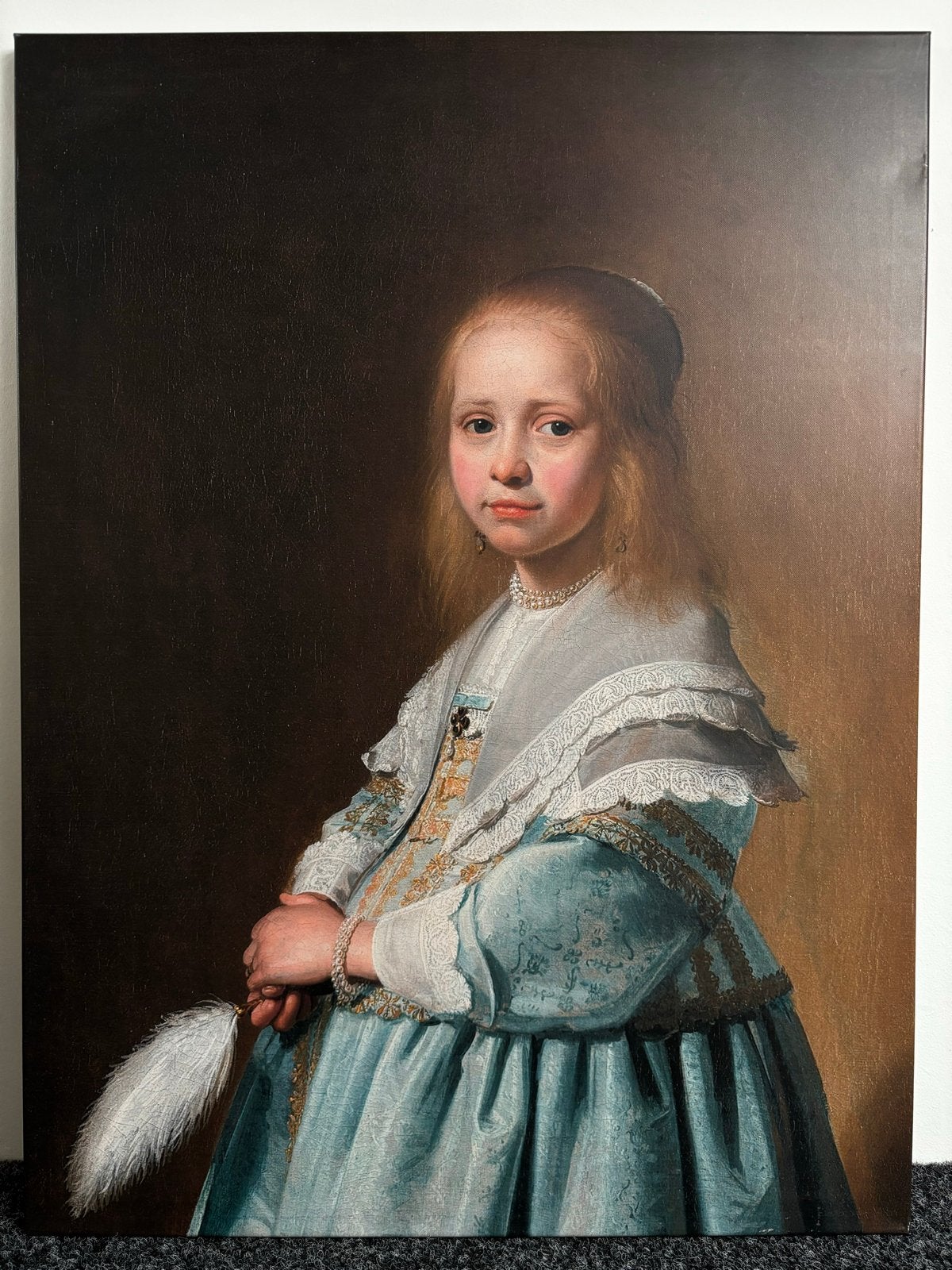 Portret van een meisje in het blauw - J.C. Verspronck, Antiek en Kunst, Ophalen, Doek, Portret of Personen, Oud hollands