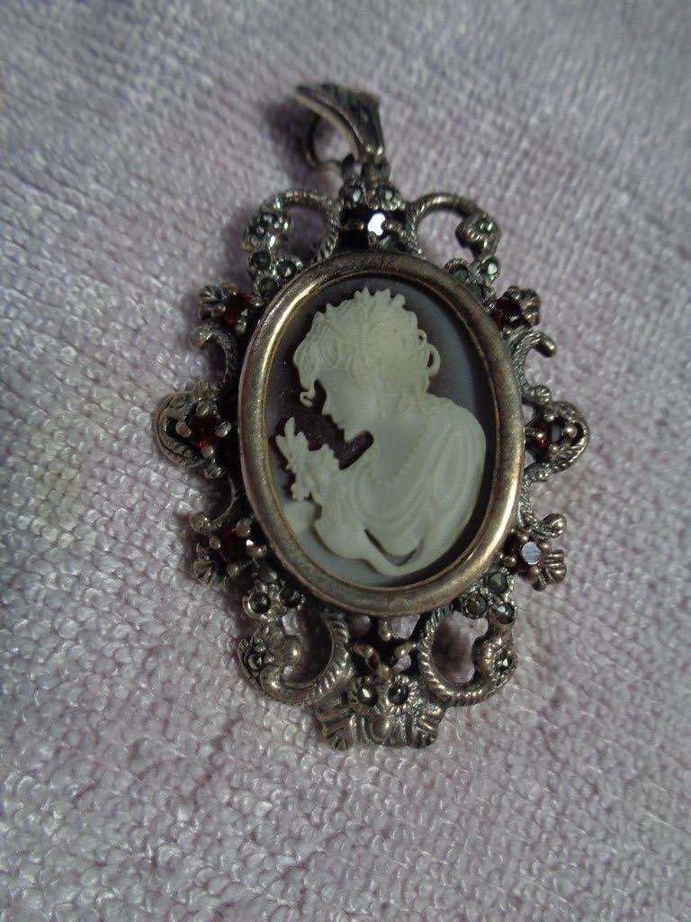 camee hanger/broche in zilveren zetting, Ophalen of Verzenden, Zilver