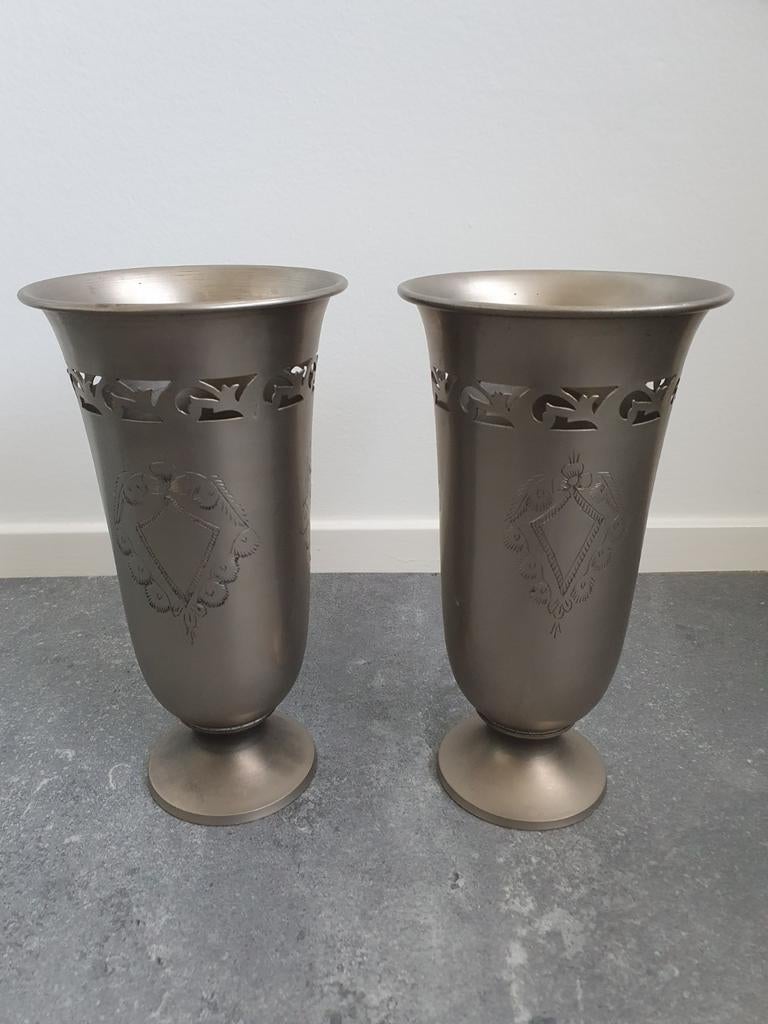 Set van 2 zilverkleurige kelken met opdruk, Ophalen of Verzenden