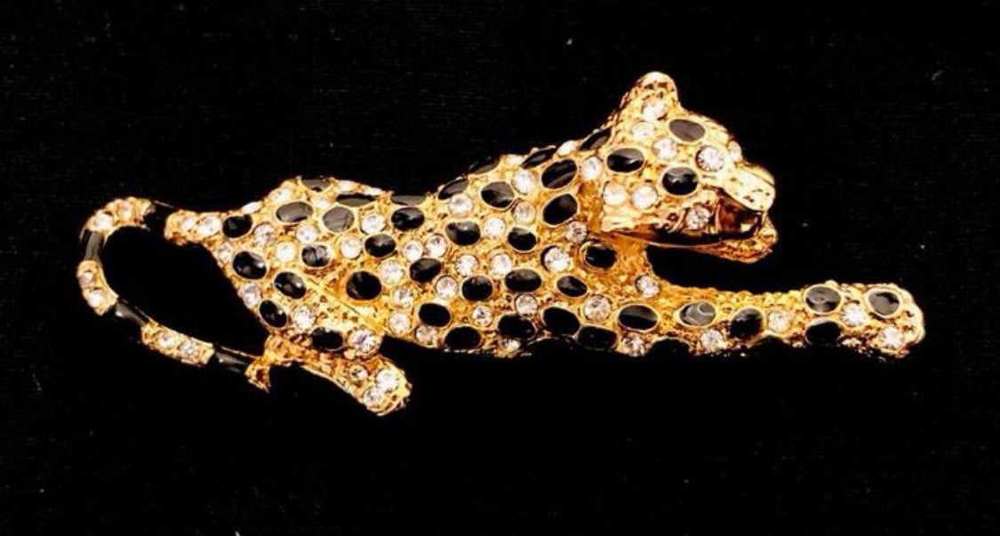 Vergulde panter broche (tijger) vintage, Ophalen of Verzenden, Zo goed als nieuw, Goud, Overige materialen