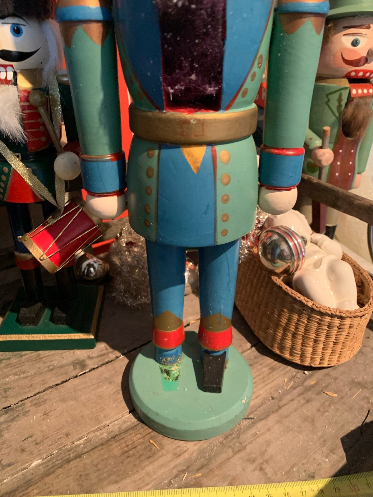 Decoratieve Notenkraker Figuur - Blauw/Groen erzgebirge, Gebruikt, T, Ophalen of Verzenden, N