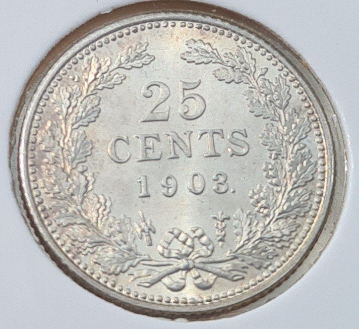 Kwaliteit 25 cent kwartje 1903 patina, Zilver, 25 cent, Ophalen of Verzenden, Koningin Wilhelmina