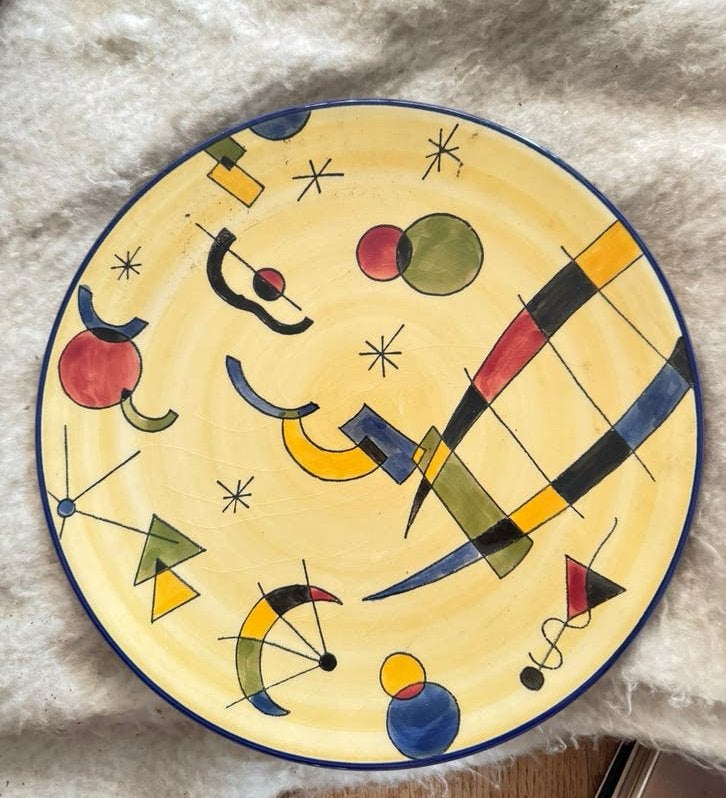 Vintage Spaans Wandbord Handbeschilderd in Joan Miró Stijl, Ophalen of Verzenden