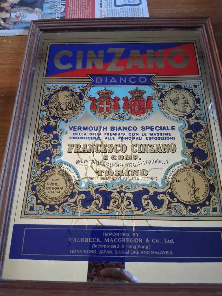 Vintage Cinzano Bianco Spiegel Reclamebord, Verzamelen, Ophalen of Verzenden