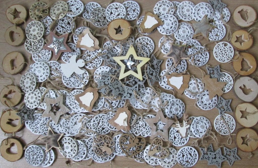 150 Platte Houten Kerstballen Ibiza Kerst Hangers 7 - 8,5 cm, Ophalen of Verzenden, Nieuw