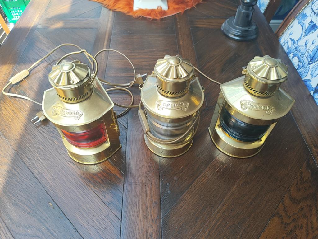 Set van 3 messing scheepslampen, Antiek en Kunst, Antiek | Lampen, Ophalen of Verzenden