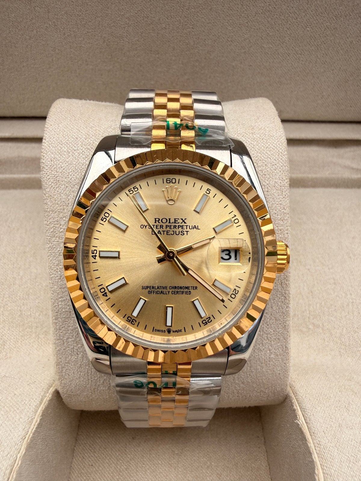 Rolex date just goud 36 mm, Staal, Rolex, Nieuw, Ophalen of Verzenden