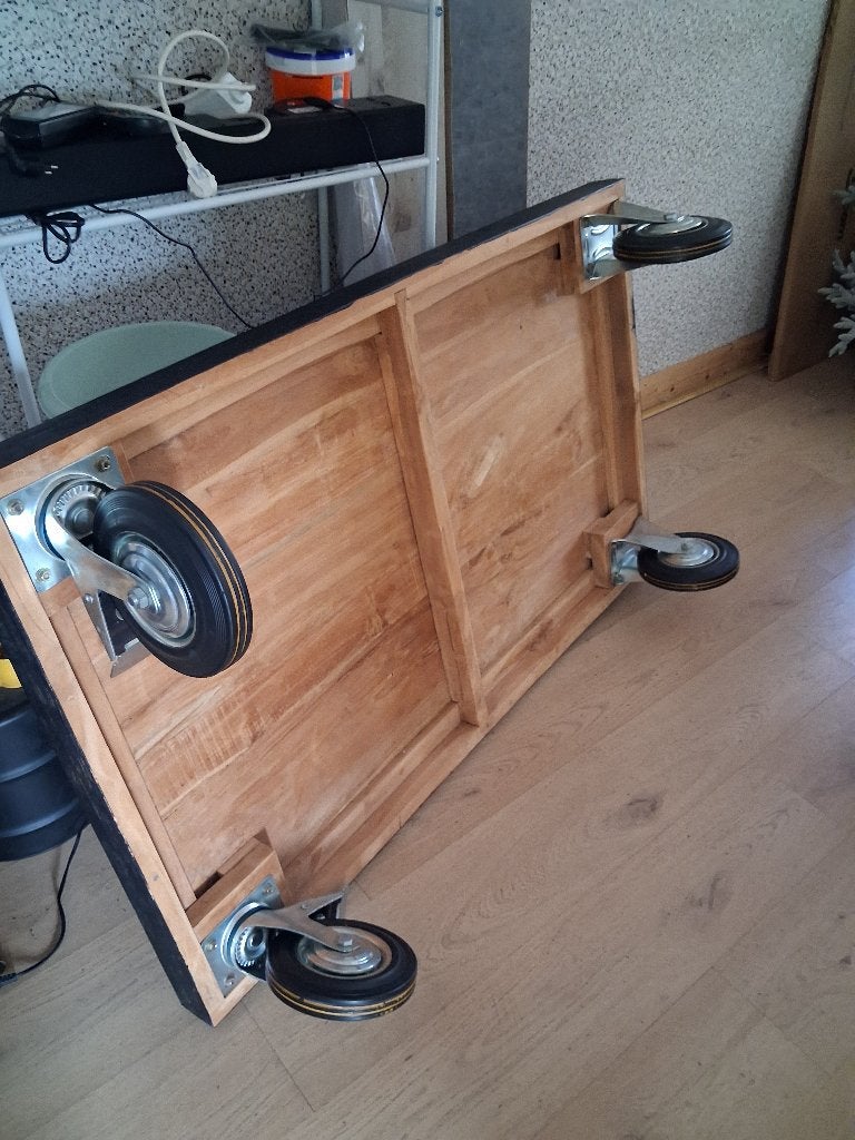 Salontafel op wielen, Ophalen, 100 tot 150 cm, Teakhout, 50 tot 100 cm