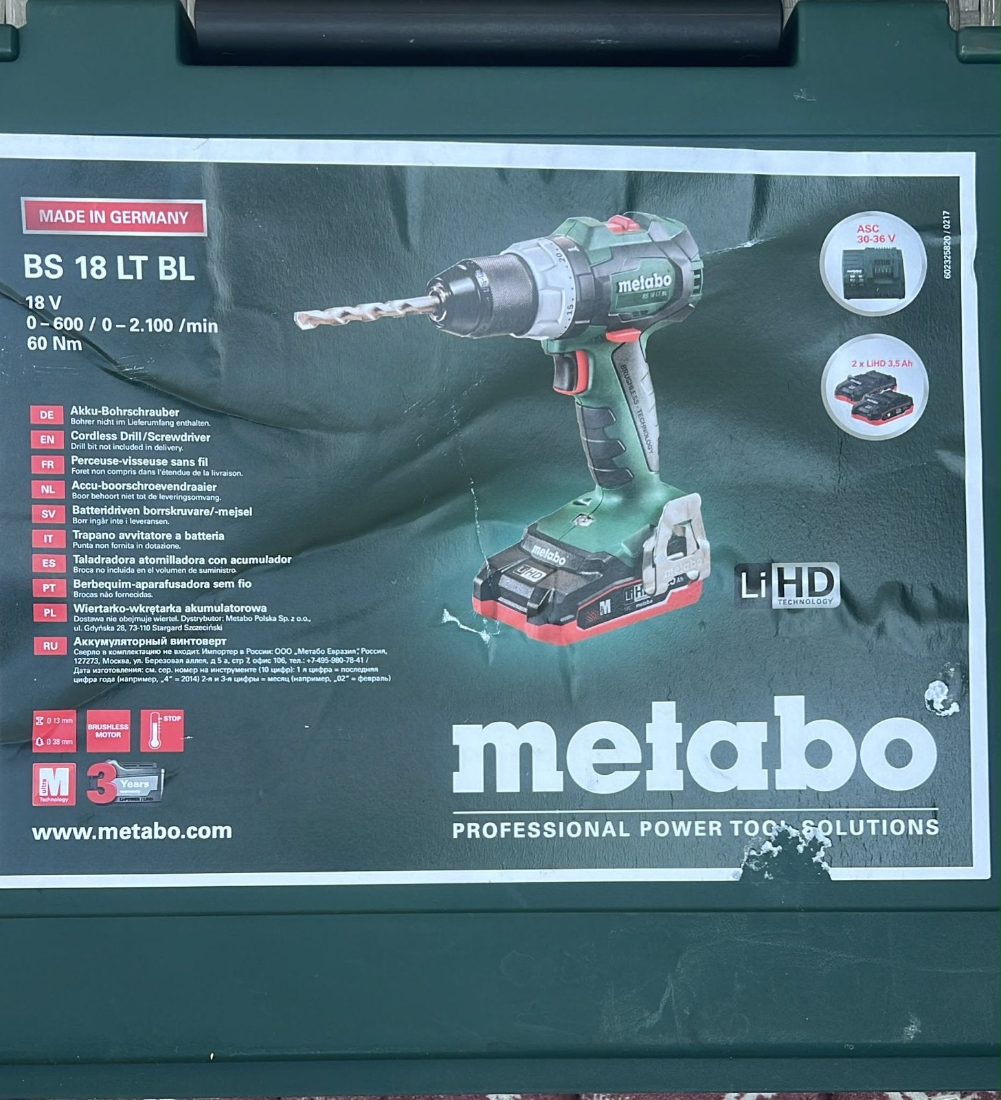 Metabo BS 18 LT BL Accu-boorschroevendraaier, Ophalen, 600 watt of meer, Variabele snelheid, Nieuw