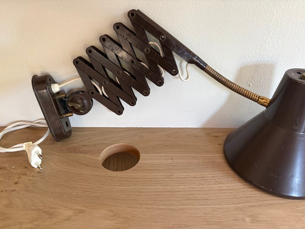 Vintage Bruine Schaarlamp van Hala Zeist., Antiek en Kunst, Antiek | Lampen, Ophalen of Verzenden