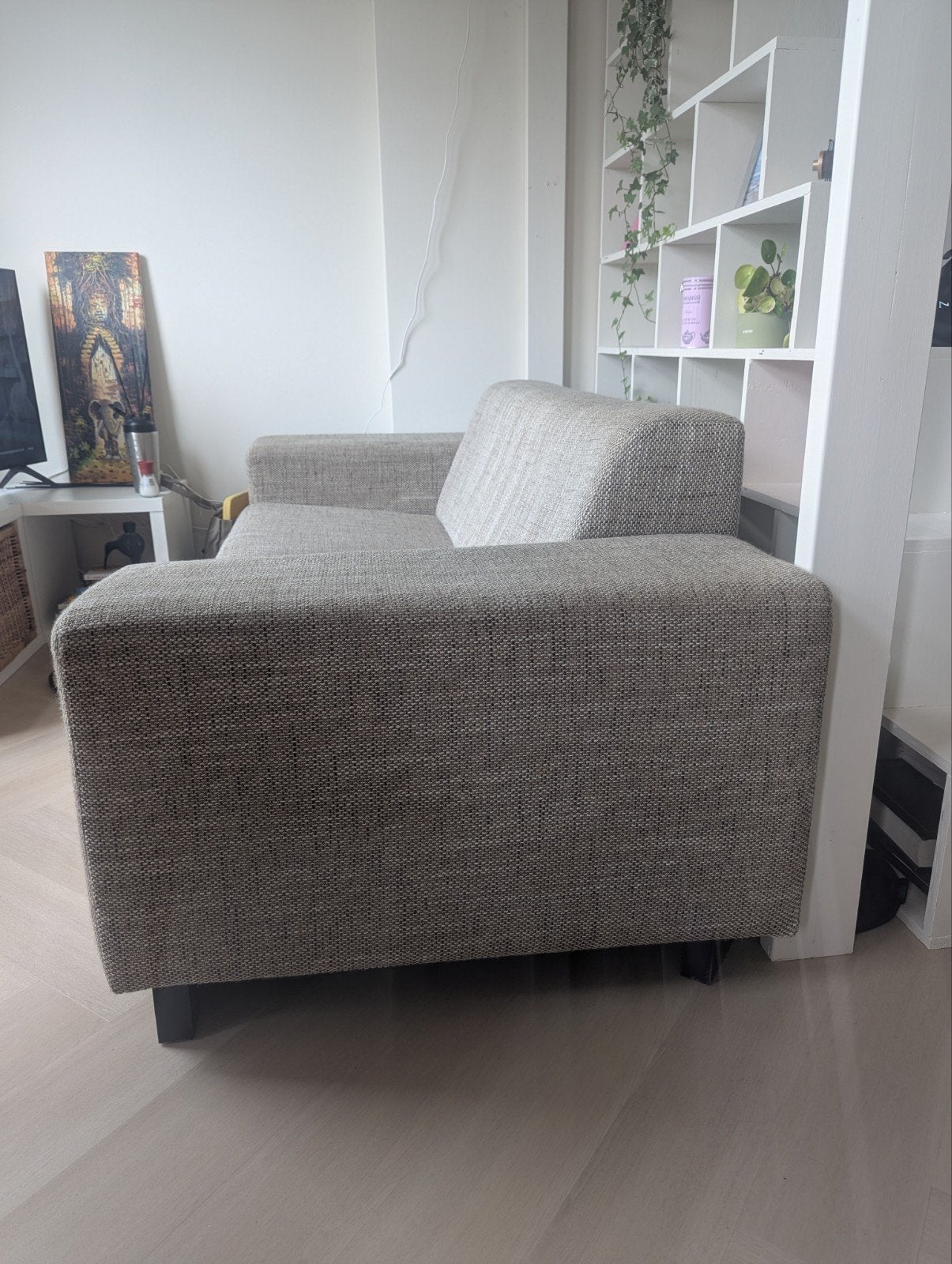 grijs/bruine bank, Ophalen, Gebruikt, Driepersoons, 75 tot 100 cm
