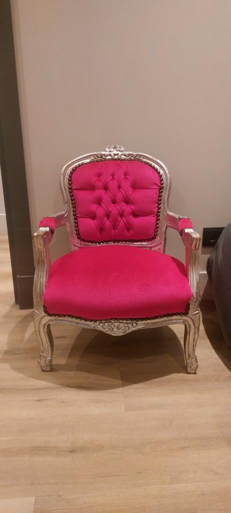 Barok meisjes stoel - roze met zilveren frame, Ophalen, Gebruikt, Barok, Overige kleuren