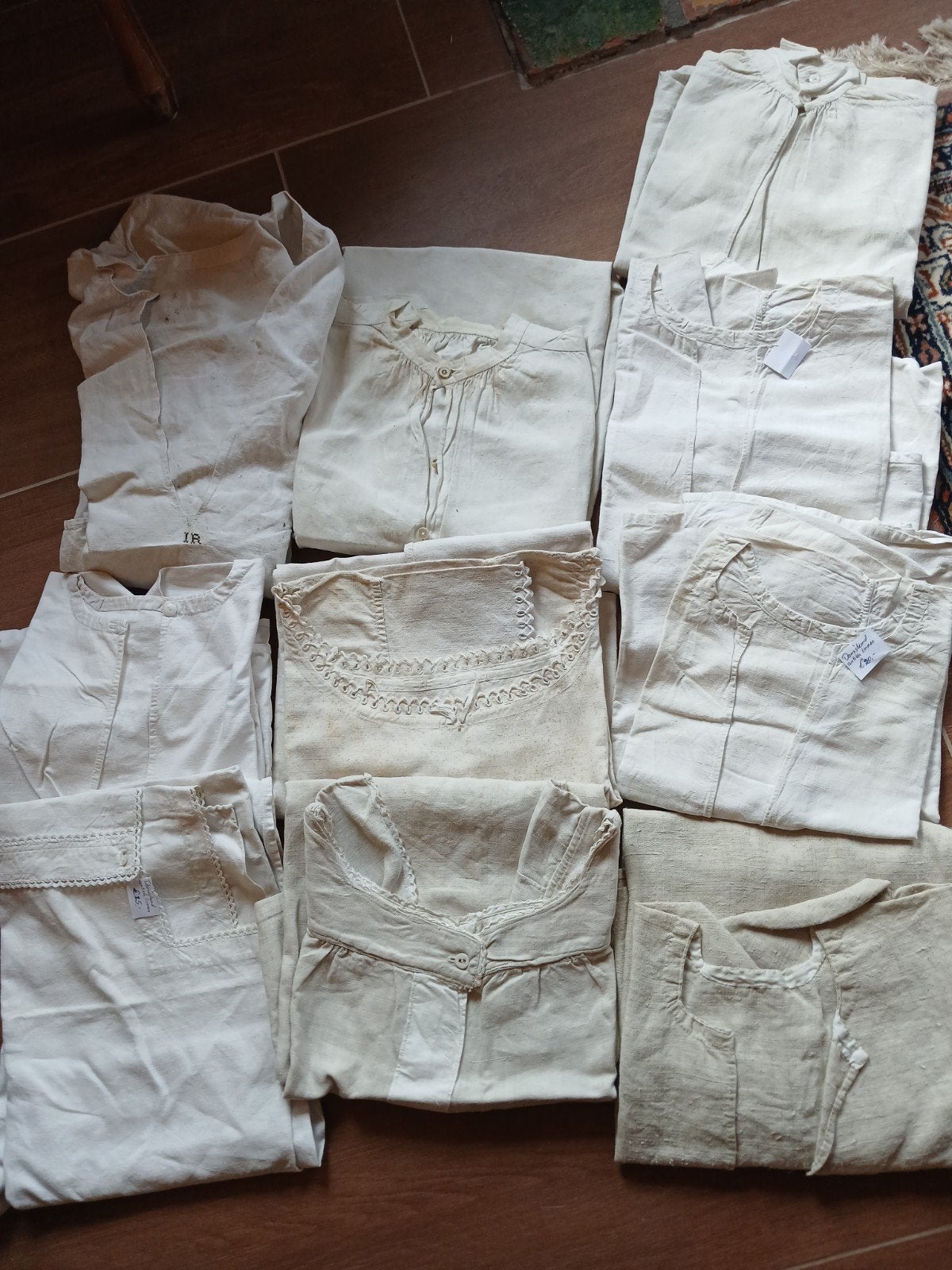 10 antieke linnen hemden klederdracht kleding kostuum muts, Ophalen, Dames