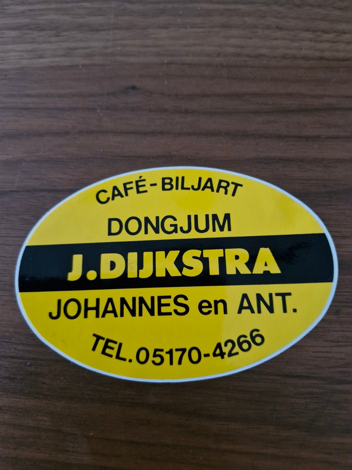 10649 sticker Café-Biljart Dongjum J. Dijkstra Johannes en, Ophalen of Verzenden, Gebruikt, Bedrijf of Vereniging