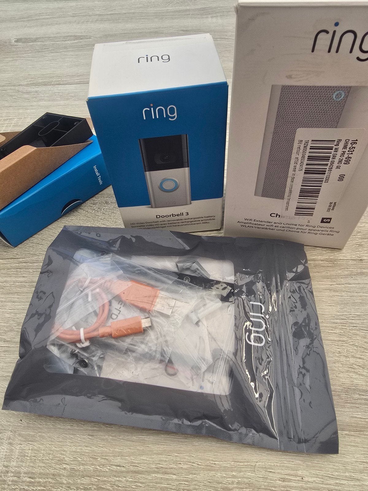 Ring Video Deurbel 3e Generatie met Chime Pro, Doe-het-zelf en Verbouw, Beweging, Ophalen of Verzenden, Zo goed als nieuw, Compleet systeem