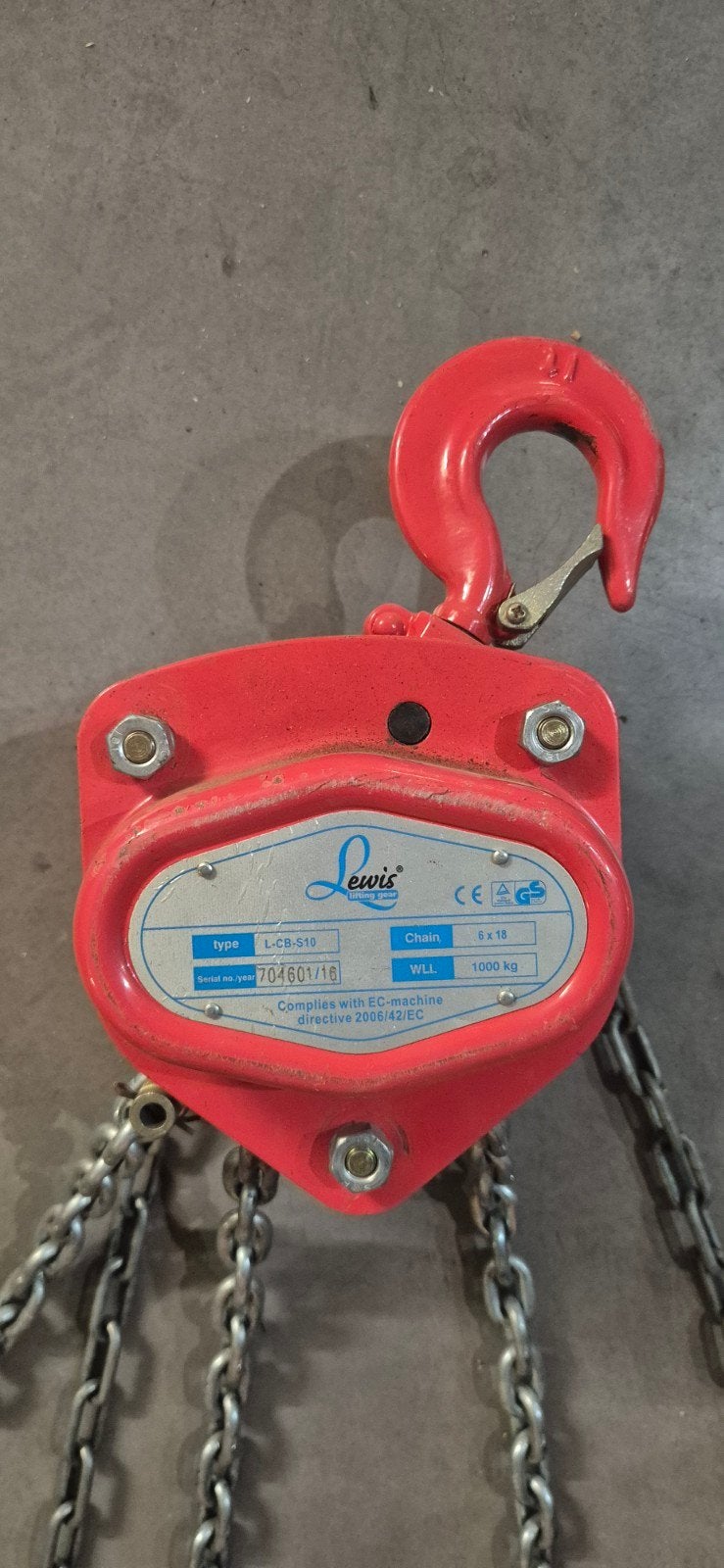 Lewis kettingtakel - 1000 kg WLL, Doe-het-zelf en Verbouw, Ophalen, Gebruikt, Handmatig