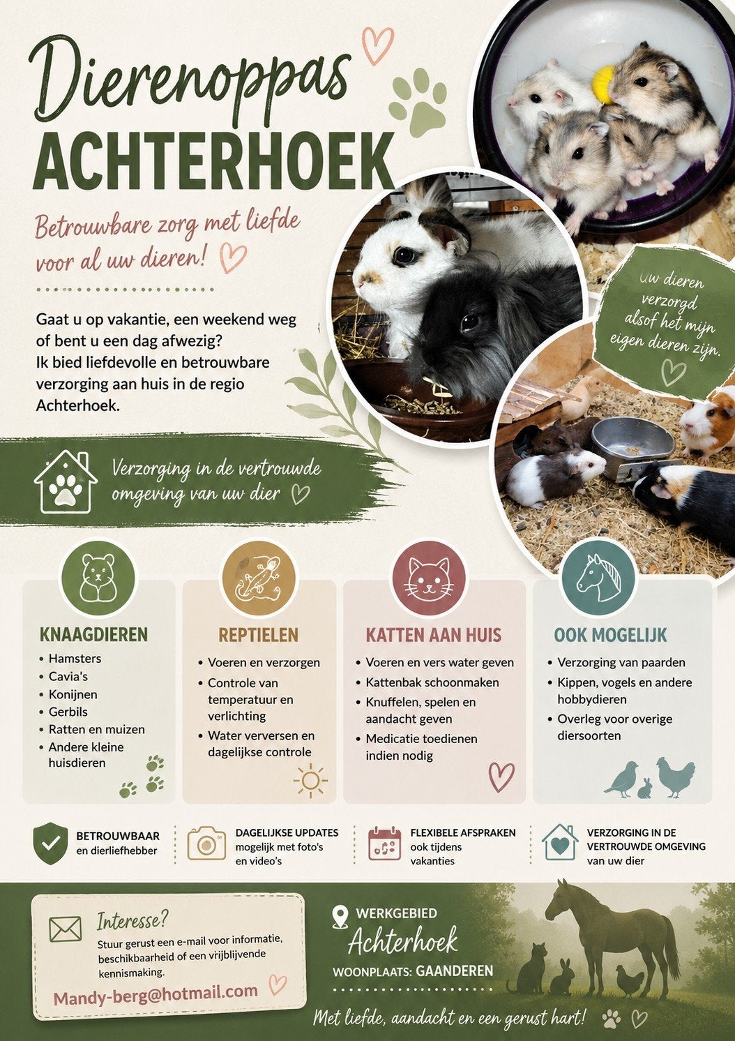 Huisdieren oppas, veel mogelijkheden., Oppas