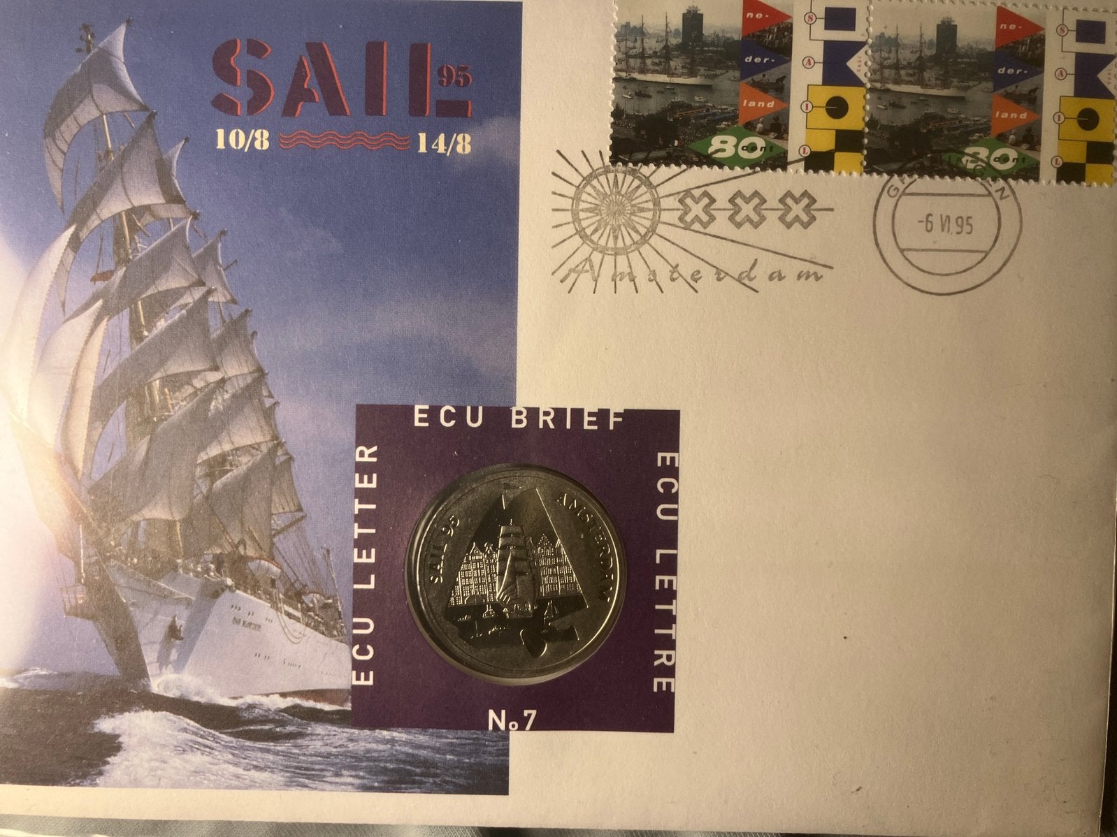 ECU Brief 7 - 1995 Sail Amsterdam, Postzegels en Munten, Verzenden, Overige materialen, Nederland