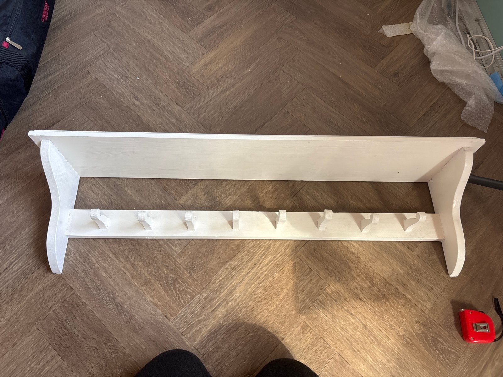Witte brocante wandkapstok met plank en haken - 100 cm breed, Huis en Inrichting, Woonaccessoires | Kapstokken, Gebruikt, Wandkapstok