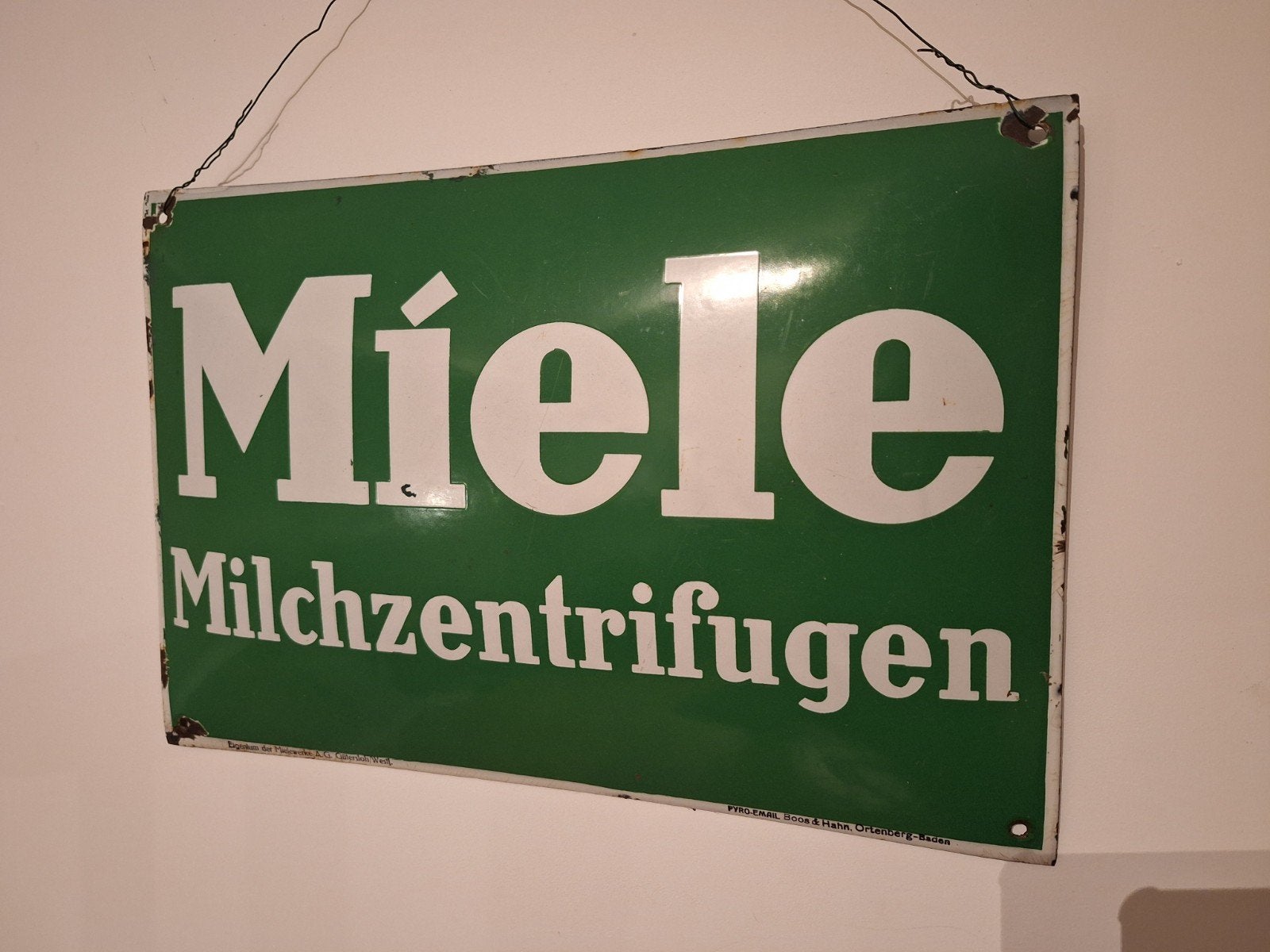Emaille reclamebord Miele melkmachines, Verzamelen, Ophalen of Verzenden, Gebruikt, Reclamebord