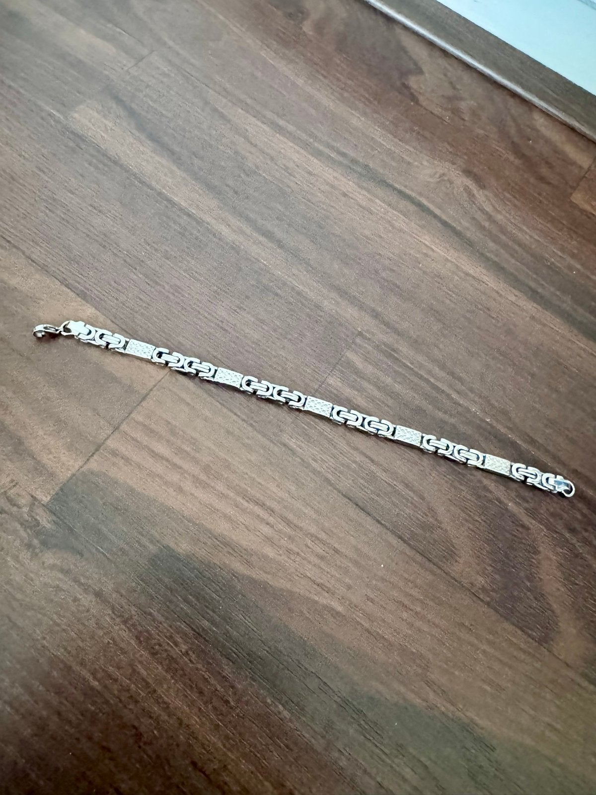 Zilverkleurige stalen armband met koningsschakel, Ophalen, Gebruikt, Zilver, Overige materialen