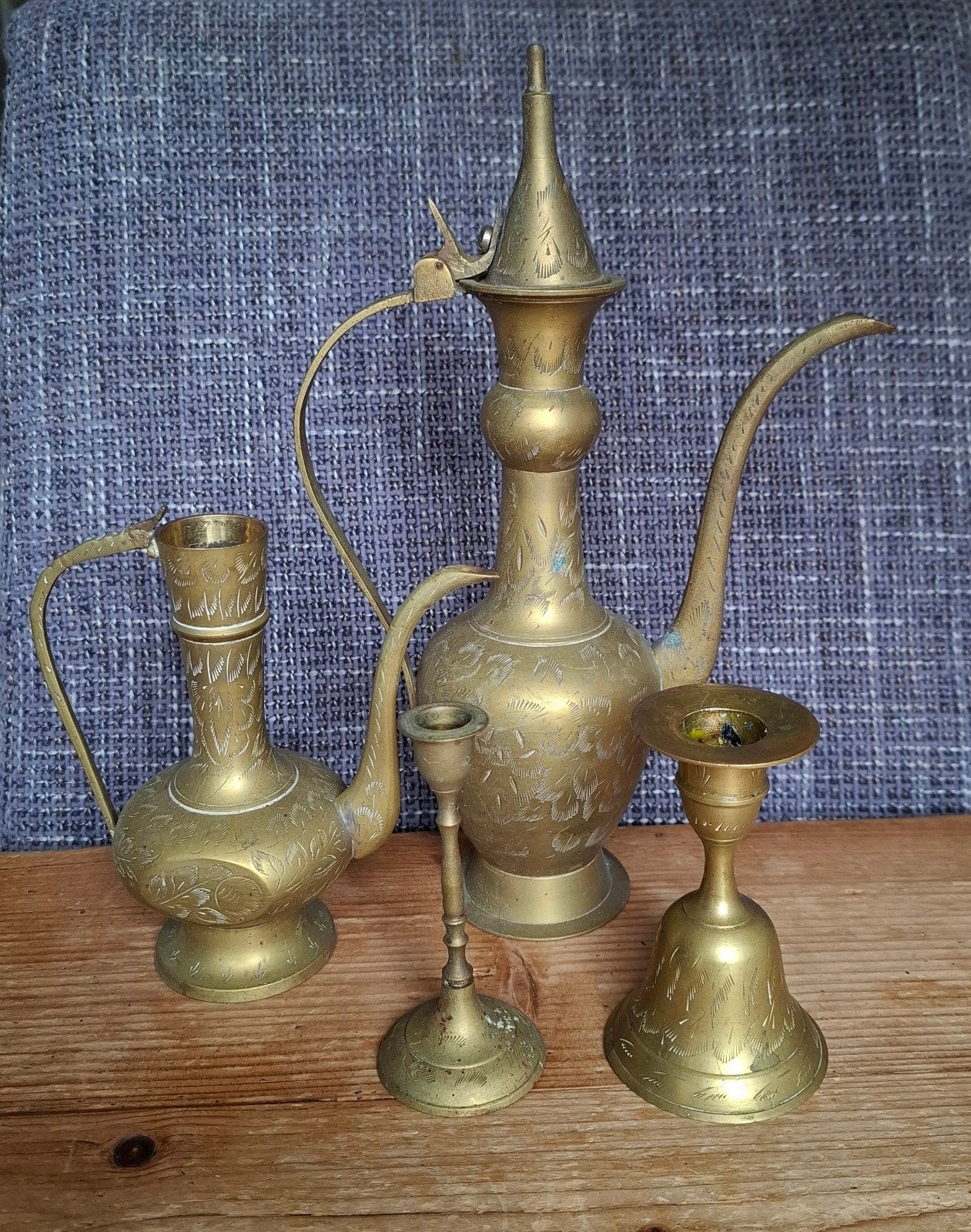 Geëtst messing decoratie set, Antiek en Kunst, Antiek | Koper en Brons, Ophalen of Verzenden