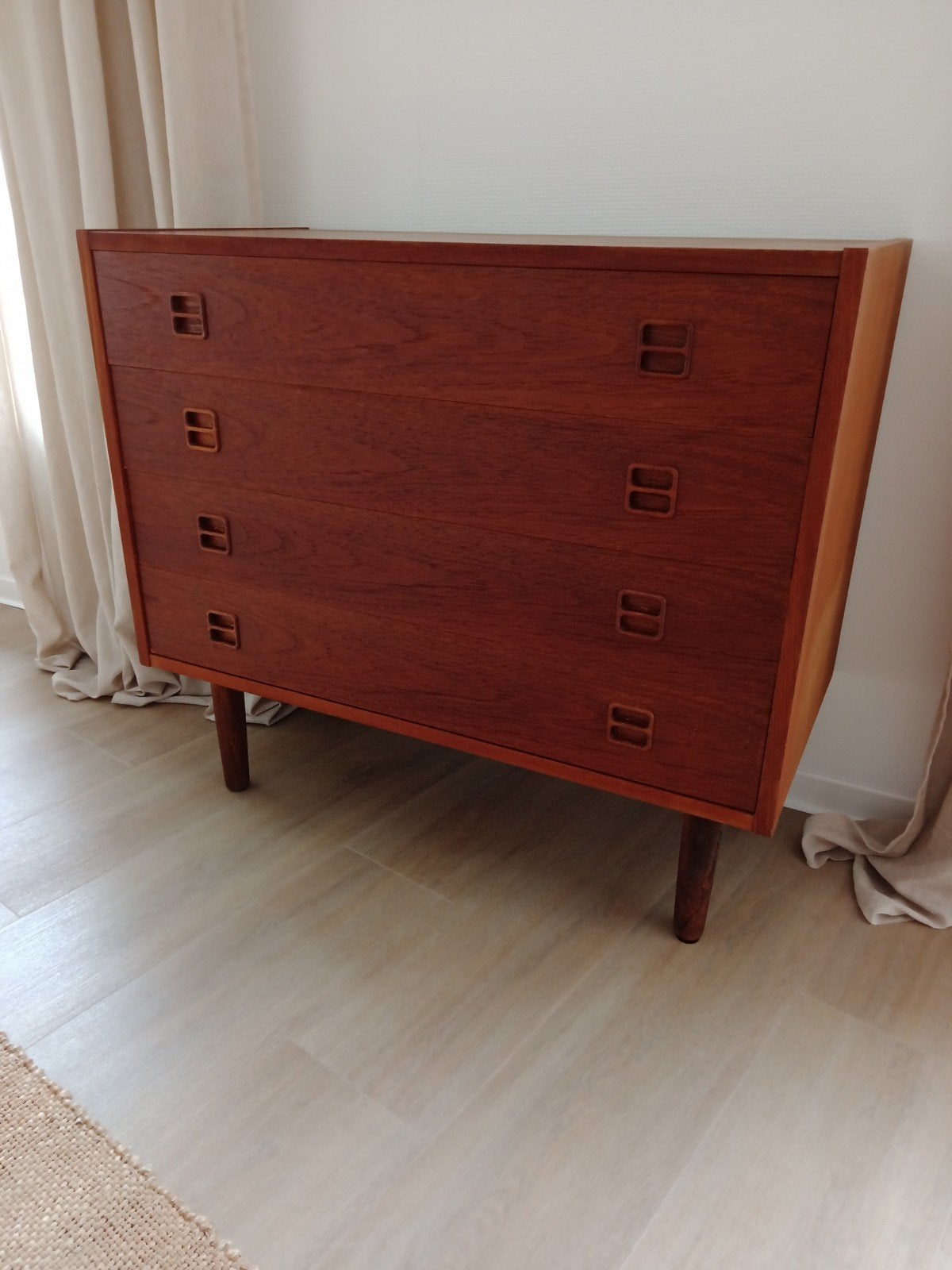 Vintage Deense teakhouten ladenkast, Ophalen, Zo goed als nieuw, 25 tot 50 cm, 50 tot 100 cm