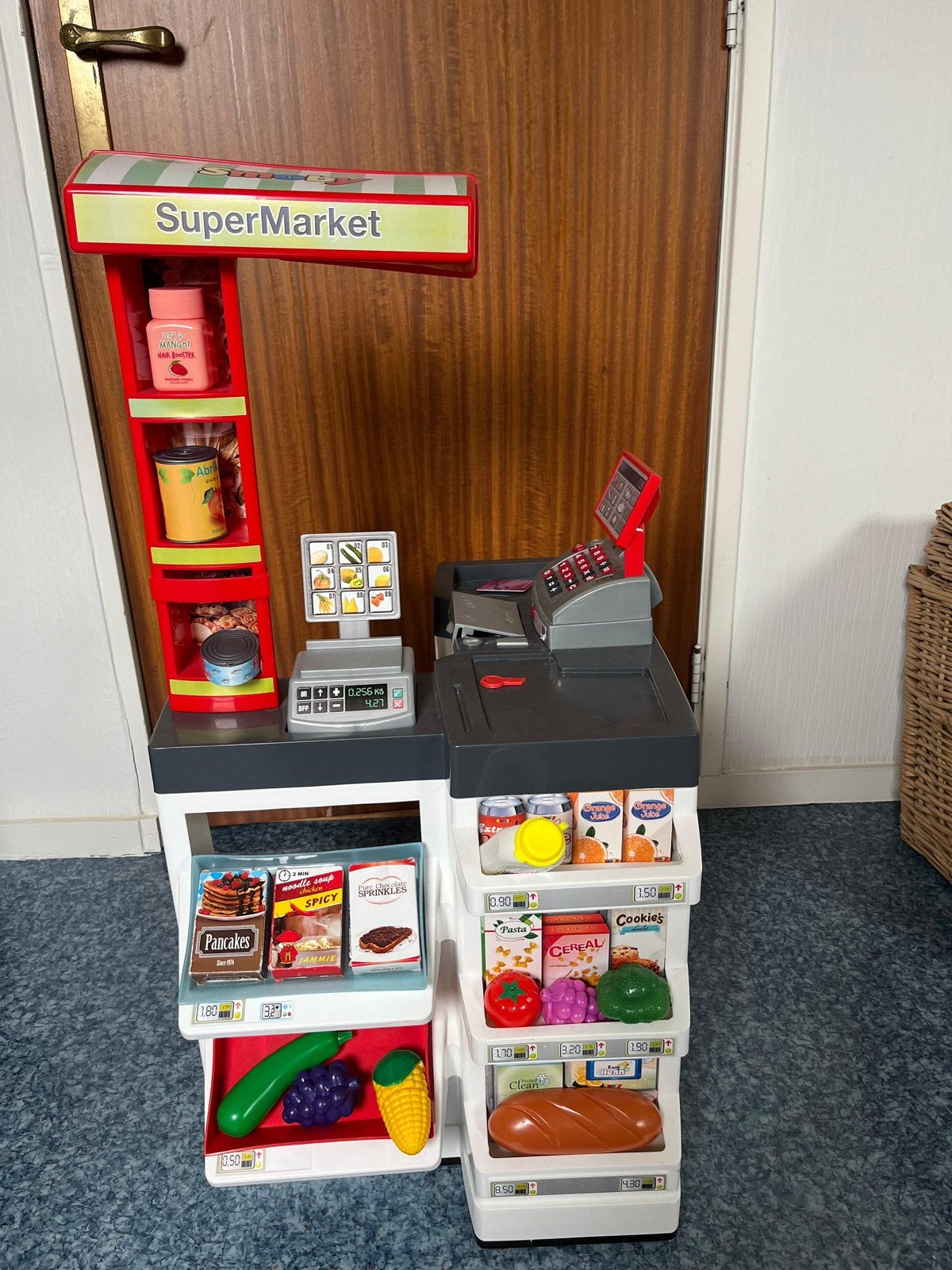 Grote speelgoed supermarkt set met winkelwagentje en mandjes, Kinderen en Baby's, Speelgoed | Overig, Ophalen of Verzenden, Gebruikt