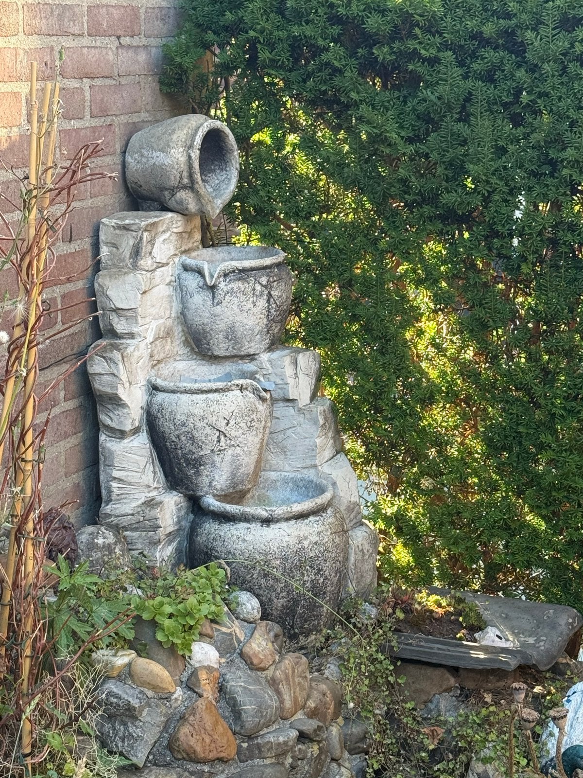 Decoratieve Tuinfontein met Potten - Gebruikt, Ophalen, Gebruikt, Overige materialen, Fontein