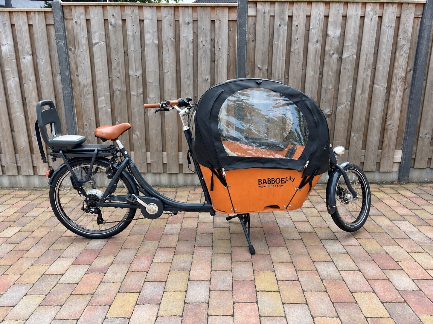 Babboe City bakfiets met huif en zitje, Overige merken, Gebruikt, Huif, 3 kinderen