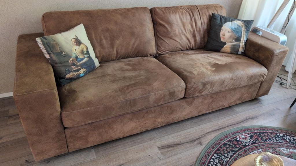 ⚡Mooie 3-zits bank cognac met stevige en comfortabele zit⚡, Ophalen, Driepersoons, 75 tot 100 cm, Zo goed als nieuw