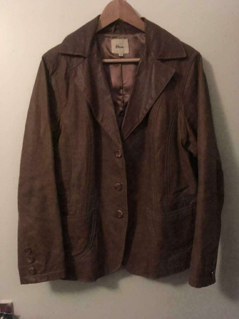 Stoere Leren Dames Jas, Bruin, Maat XL., Ophalen, Gedragen, Maat 46/48 (XL) of groter, Bruin