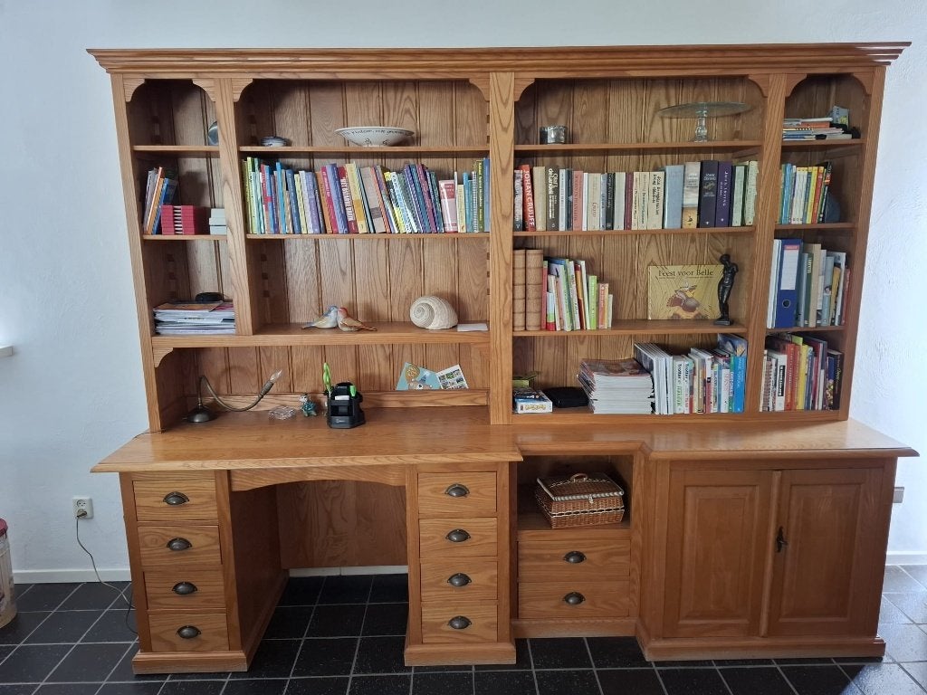 Wand/boekenkast Amerikaans eiken, Ophalen, Gebruikt, Met deur(en), 200 cm of meer