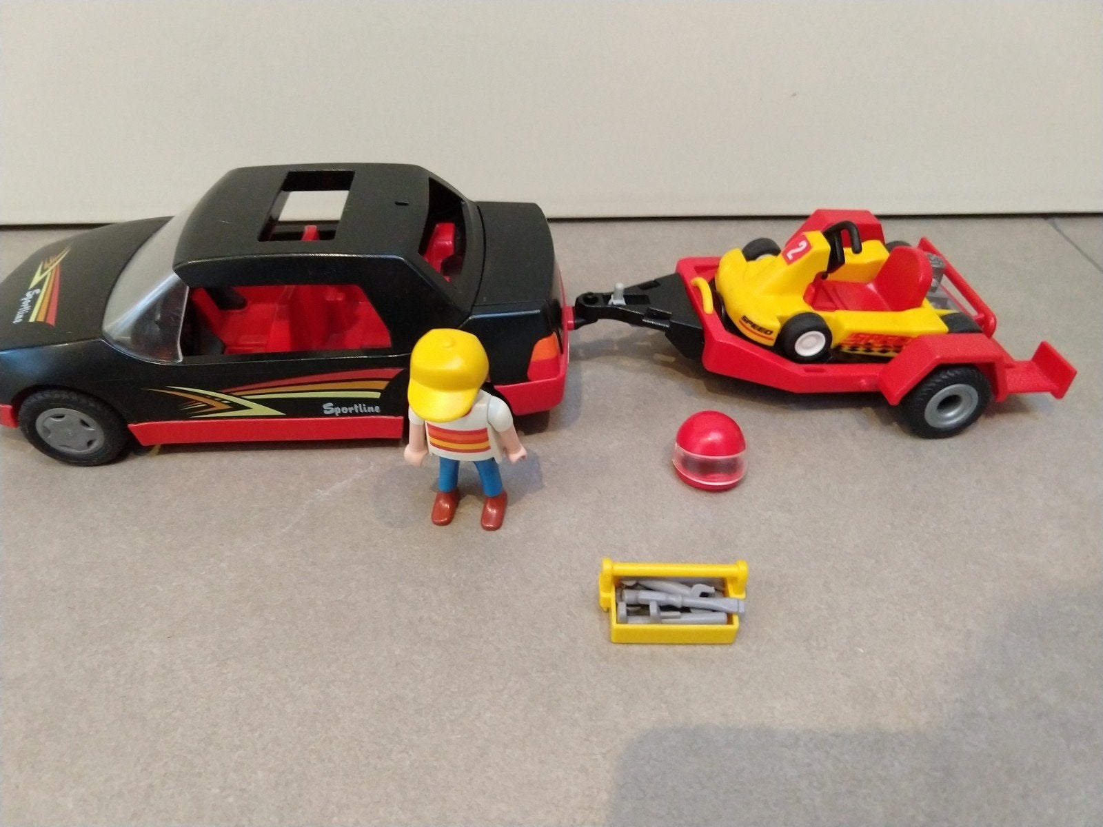 Playmobil Sportline auto met kart en figuur, Ophalen of Verzenden, Gebruikt