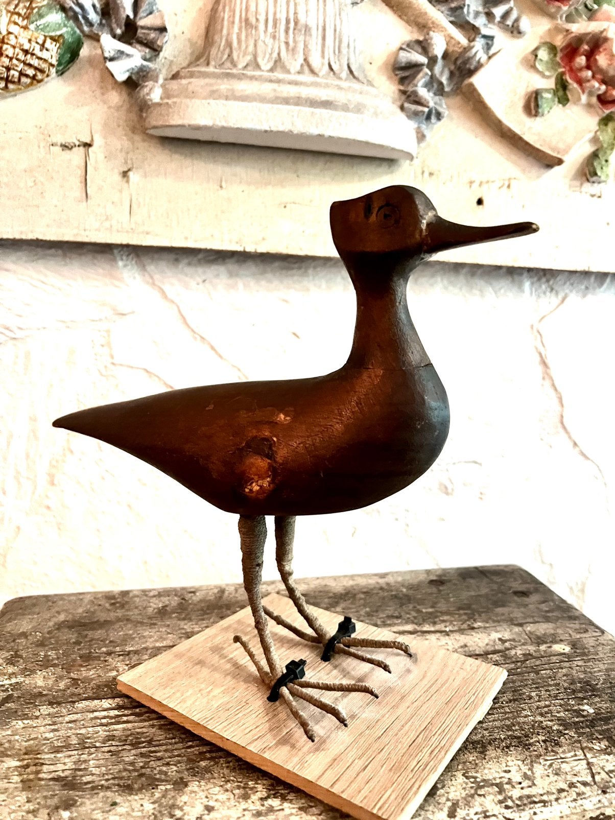 Oude vintage retro vogel op plankje brocante geen lokvogel, Ophalen of Verzenden