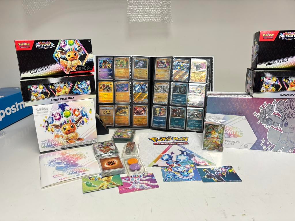 Pokemon prismatic evolutions 83% master set + promos, Ophalen of Verzenden, Nieuw, Boek of Catalogus, Foil