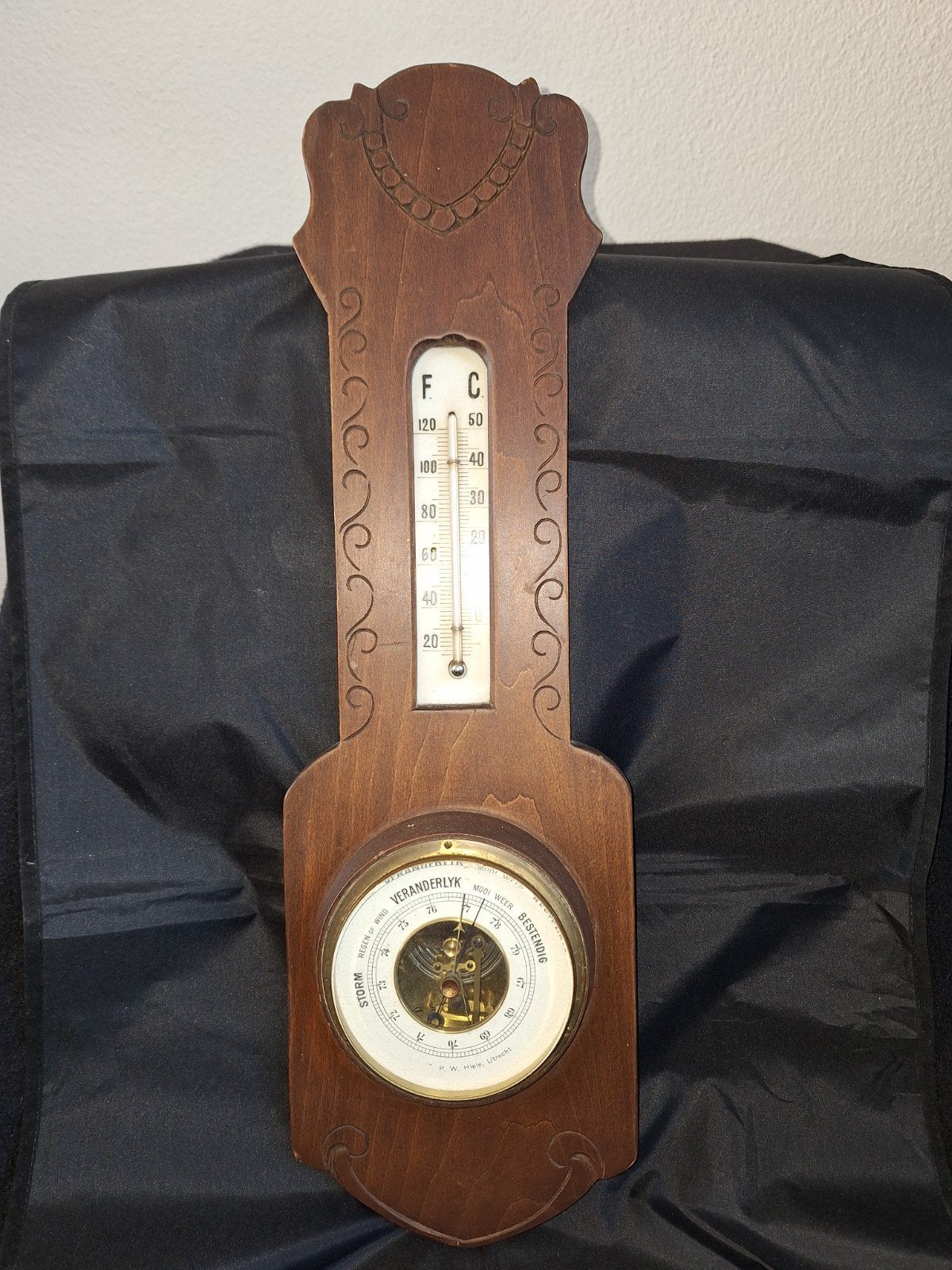 Antieke Barometer en Thermometer - P.W. Hiele, Utrecht, Ophalen, Gebruikt, Weerstation