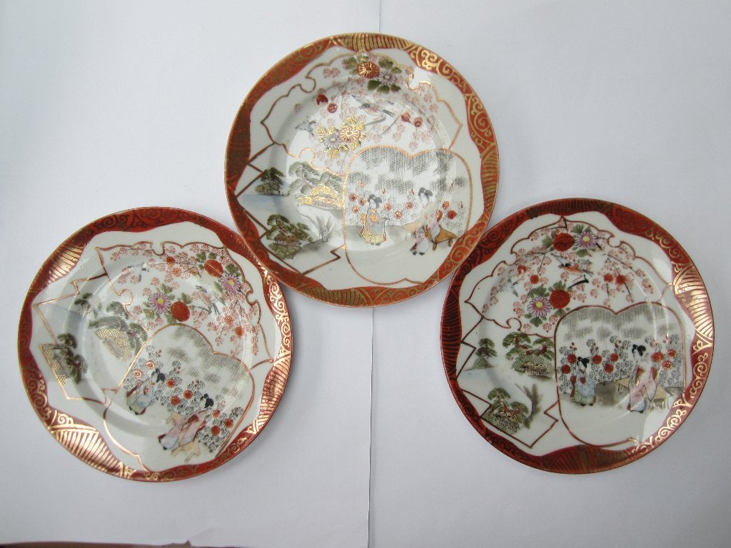 3 Hand geschilderd, Chinese / Japanse bordjes / schoteltjes., Antiek en Kunst, Ophalen of Verzenden