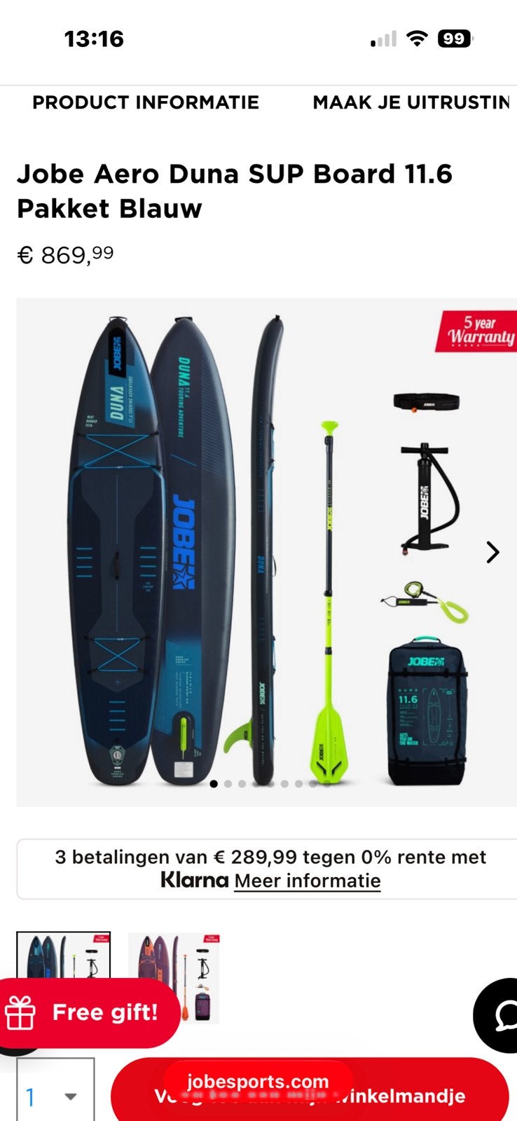 Jobe Duna premium serie 11.6, Watersport en Boten, Suppen, Ophalen of Verzenden, Nieuw, SUP-accessoire
