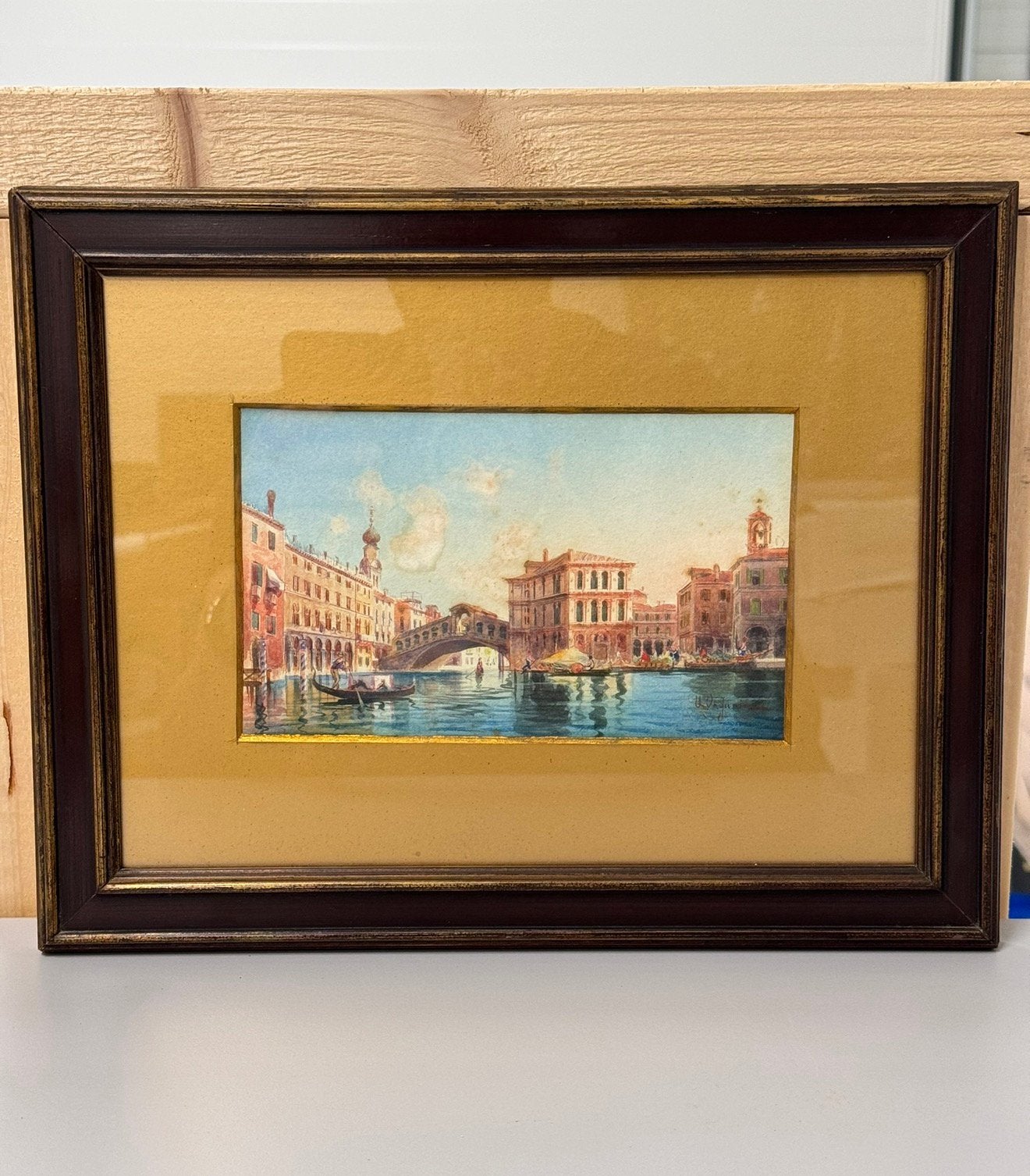 Umberto Ongania 1867-1942 signed Aquarel 19th cen schilderij, Ophalen of Verzenden, Gedateerd, Aquarel, Landschap