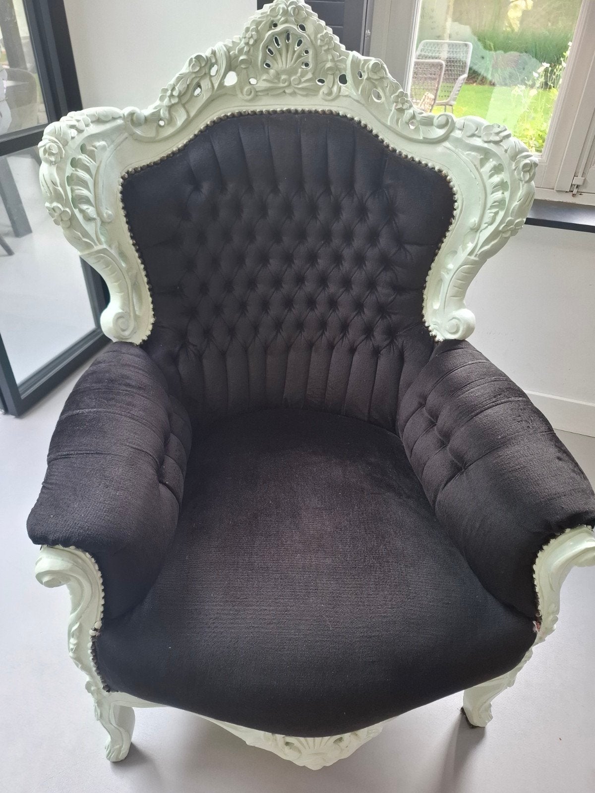 Antieke Barok Stoel - Zwart met Lichtgroen Frame, Antiek en Kunst, Ophalen