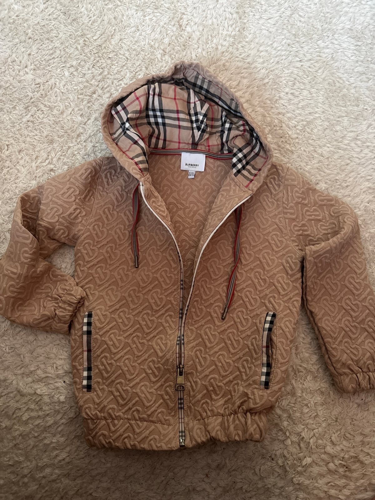 Burberry Kinderjas met Monogram en Geruite Capuchon, Ophalen of Verzenden