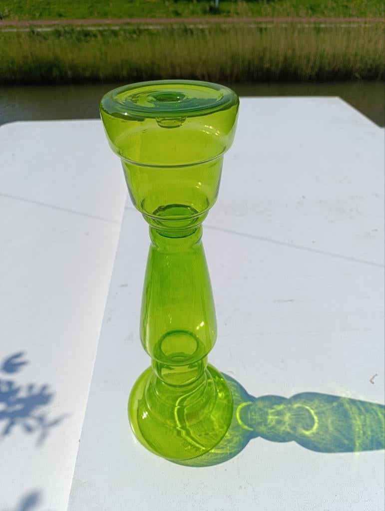 Vintage Groene Glazen Kandelaar - Uniek Design, Antiek en Kunst, Ophalen of Verzenden